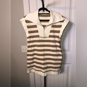 Jodifl Size Small Oversized Striped Brown and White Quarter Zip Women's Dress